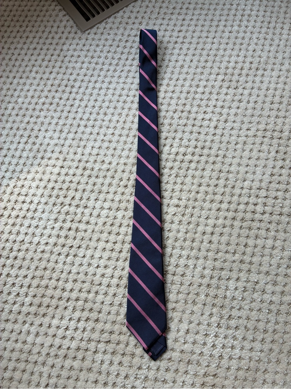 Boys Brooks Brothers Navy Tie with Pink Diagonal Stripes